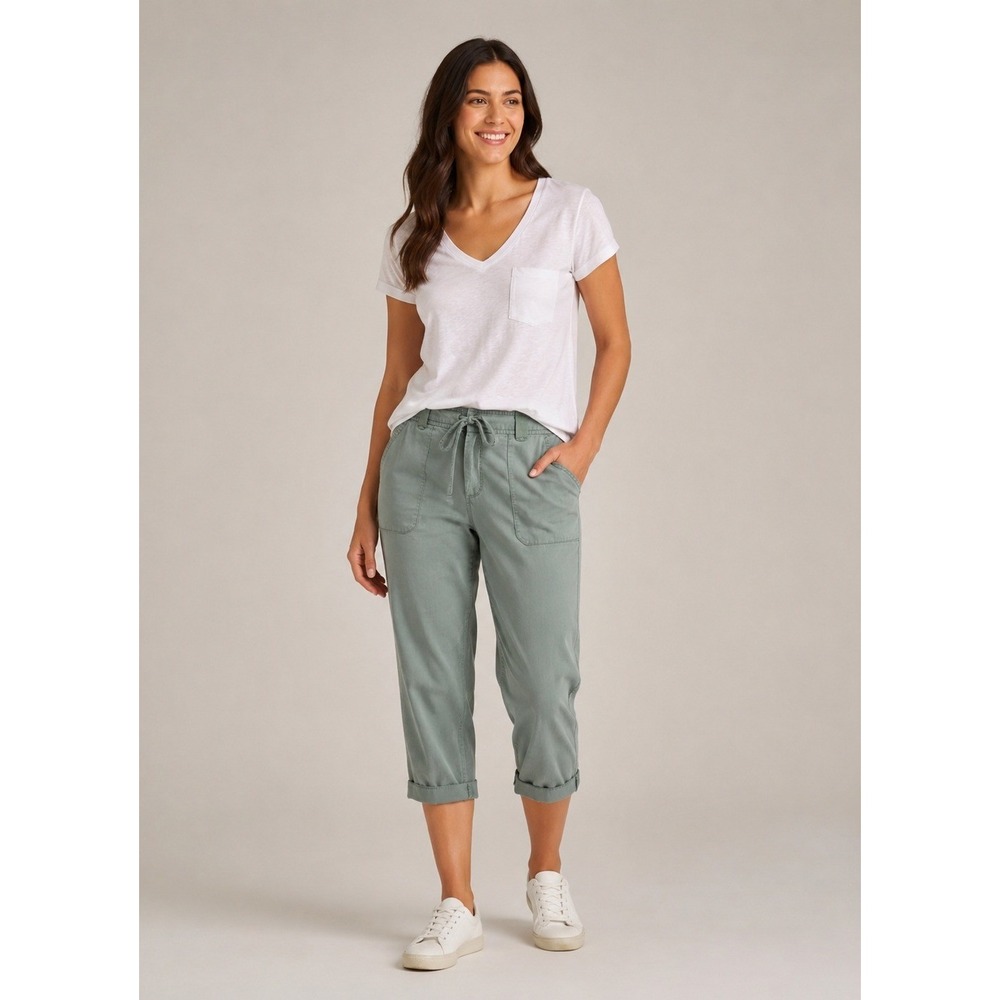 J. Jill Capri Pants Womens 4P Genuine Fit at Waist Green Cotton Pockets Mid Rise